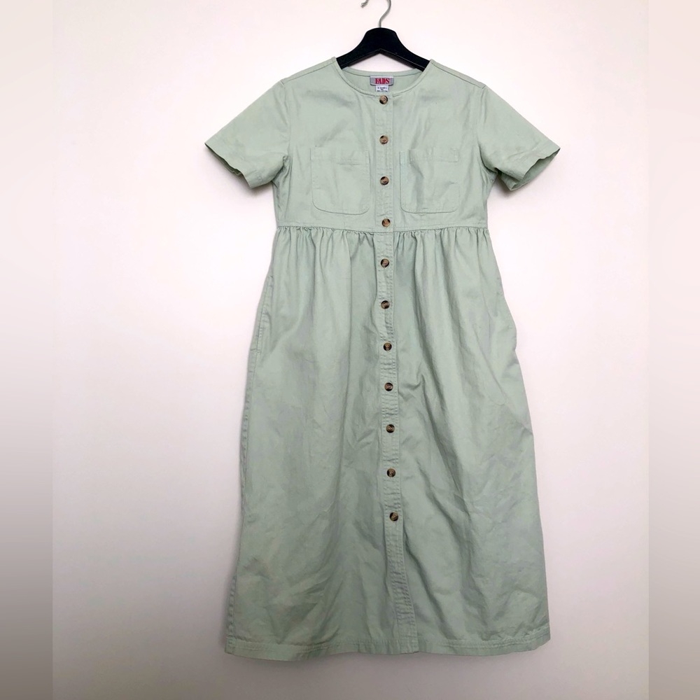 Vintage Mint Green Button-Front Midi Dress